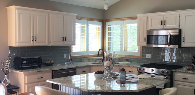 Dover kitchen with shutters and appliances